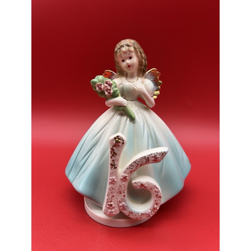 Josef Originals 16th Birthday Girl Angel Porcelain  Pink Roses Gold Wings 6.25"